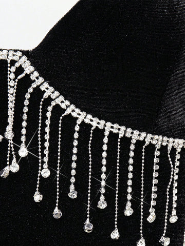 Andante USA Rhinestone Detail Mesh Insert Cami Unitard Jumpsuit