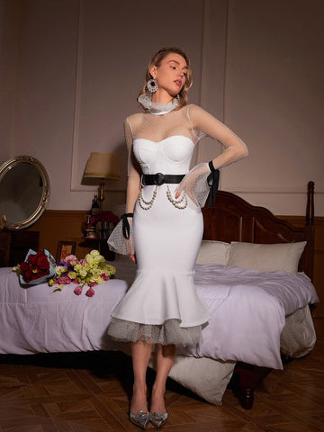 Andrieka Dot Patchwork Mermaid Bandage Dress