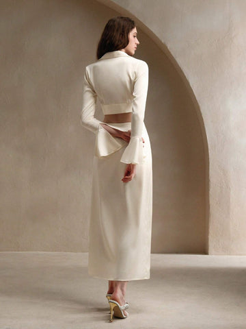 Anewsta 2pcs Set: Elegant Off-Shoulder Flare Sleeve Top And Mini Skirt