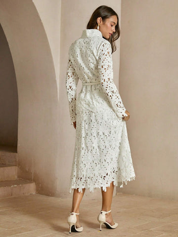 Anewsta 2pcs Women Floral Lace Blouse And A-Line Skirt Set
