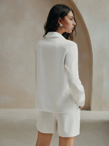 Anewsta 3D Flower Decor Button-Up Top And Shorts Casual 2-Piece Outfit