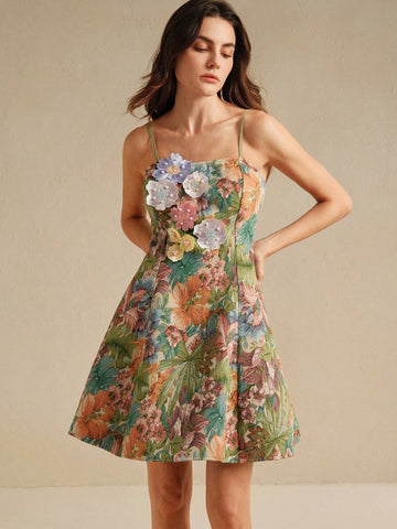 Anewsta A-Line Swing Hemline Artistic Jacquard Embroidered Slip Dress