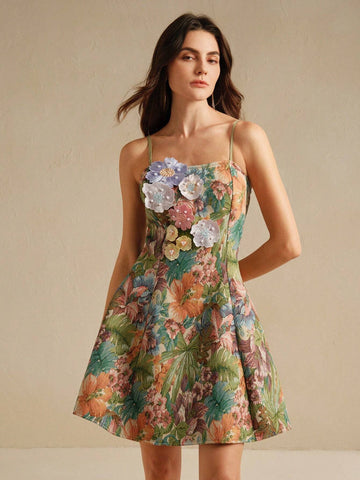 Anewsta A-Line Swing Hemline Artistic Jacquard Embroidered Slip Dress