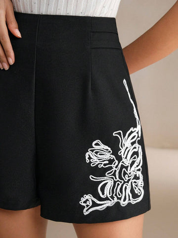 Anewsta Autumn/Winter Heavy Beaded A-Line Hem Shorts