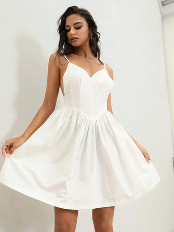 Anewsta Casual Vacation Style Backless Halter Dress With Waist Tie For Summer