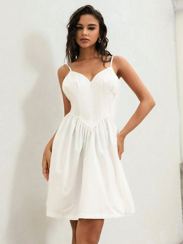 Anewsta Casual Vacation Style Backless Halter Dress With Waist Tie For Summer