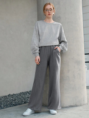 Anewsta Dark Gray Wide-leg Sweatpants