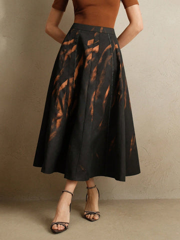 Anewsta Early Spring New Printed High Waist Flared Hem Bodycon Ladies Skirt