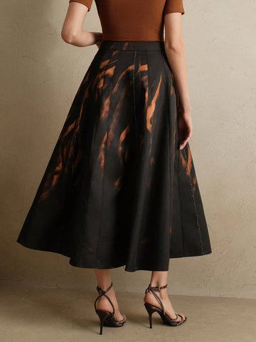 Anewsta Early Spring New Printed High Waist Flared Hem Bodycon Ladies Skirt