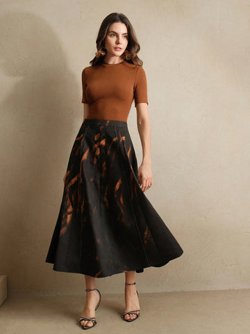 Anewsta Early Spring New Printed High Waist Flared Hem Bodycon Ladies Skirt