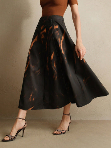 Anewsta Early Spring New Printed High Waist Flared Hem Bodycon Ladies Skirt