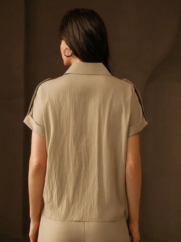 Hollow Embroidered Lace Patchwork Casual Vacation Shirt