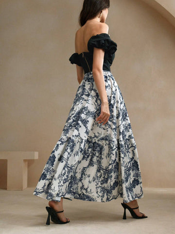 Anewsta Elegant A-Line Long Tree Print Skirt For Women