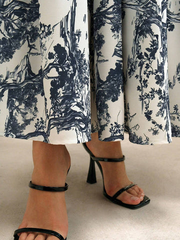 Anewsta Elegant A-Line Long Tree Print Skirt For Women