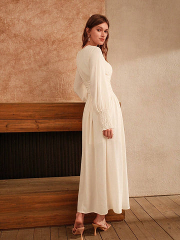 Anewsta Elegant White Slim Fit Woven Dress For Lady's Cocktail Party