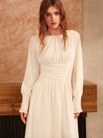 Anewsta Elegant White Slim Fit Woven Dress For Lady's Cocktail Party