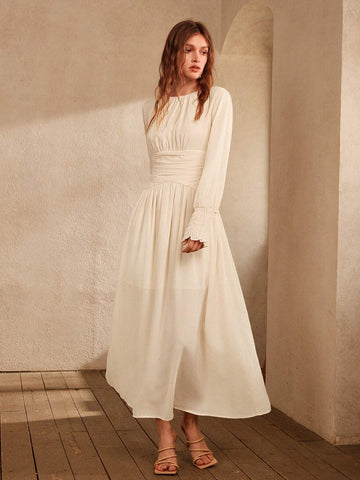 Anewsta Elegant White Slim Fit Woven Dress For Lady's Cocktail Party