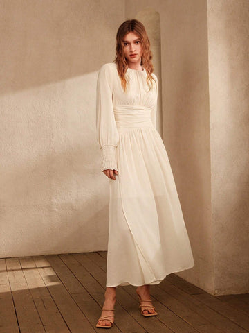 Anewsta Elegant White Slim Fit Woven Dress For Lady's Cocktail Party