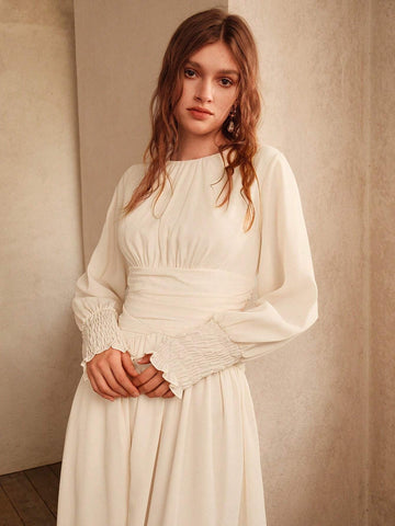 Anewsta Elegant White Slim Fit Woven Dress For Lady's Cocktail Party