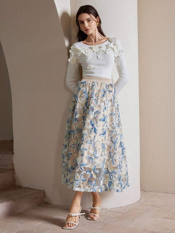 Anewsta Embroidered A-Line Tulle Cocktail Party Dress For Women