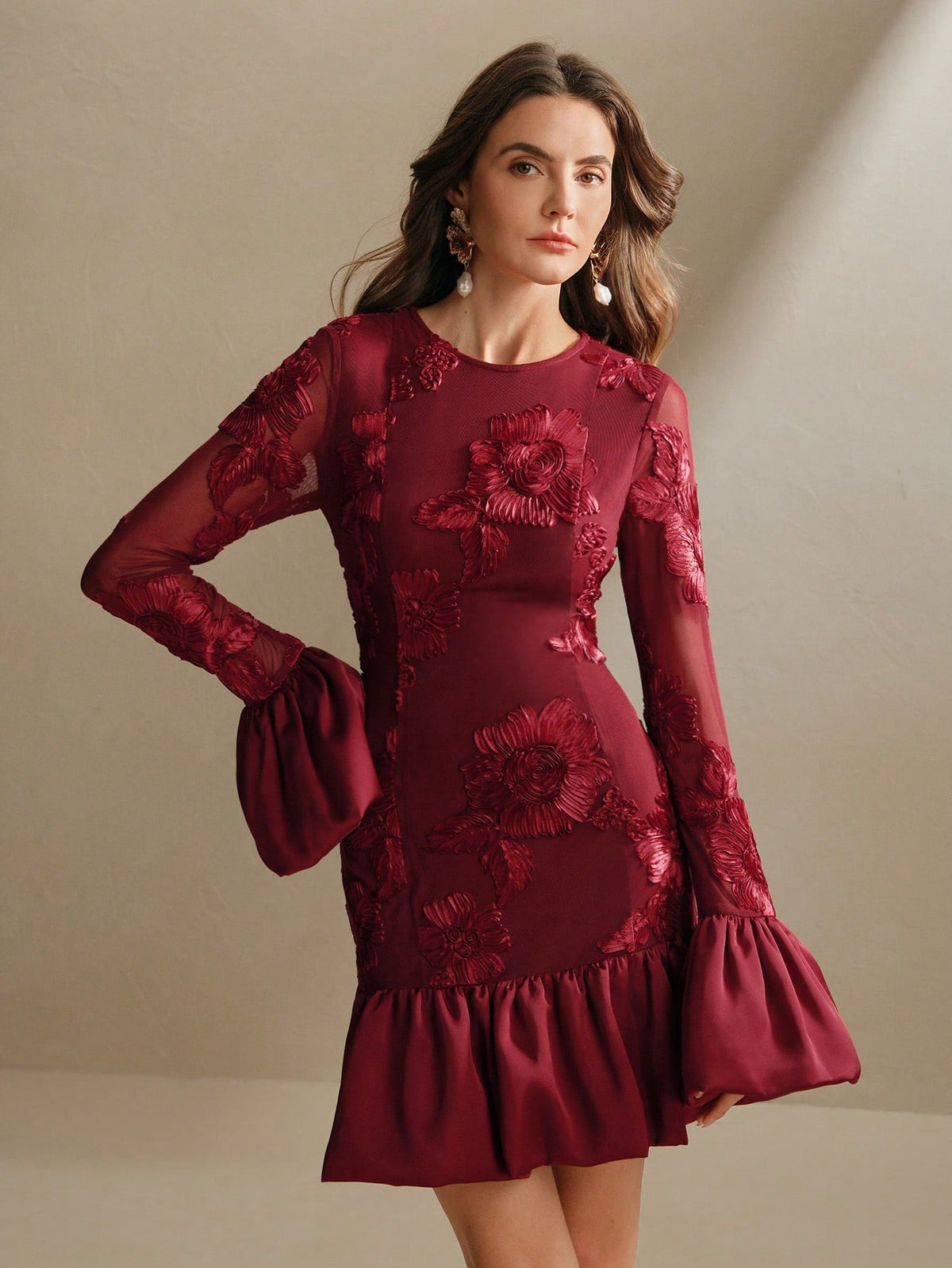 Anewsta Embroidered Floral Bodycon Dress For Women