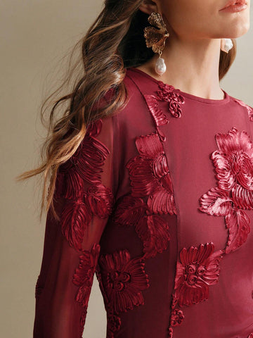 Anewsta Embroidered Floral Bodycon Dress For Women