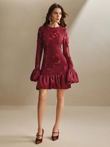 Anewsta Embroidered Floral Bodycon Dress For Women