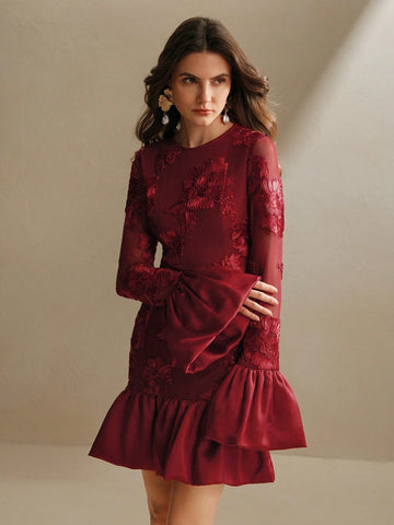 Anewsta Embroidered Floral Bodycon Dress For Women