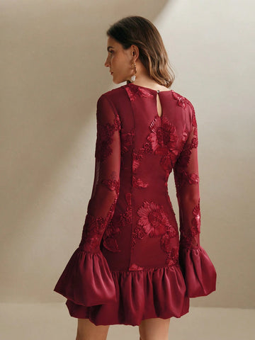 Anewsta Embroidered Floral Bodycon Dress For Women