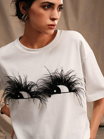 Feather Eye Design Women's White Cotton T-Shirt