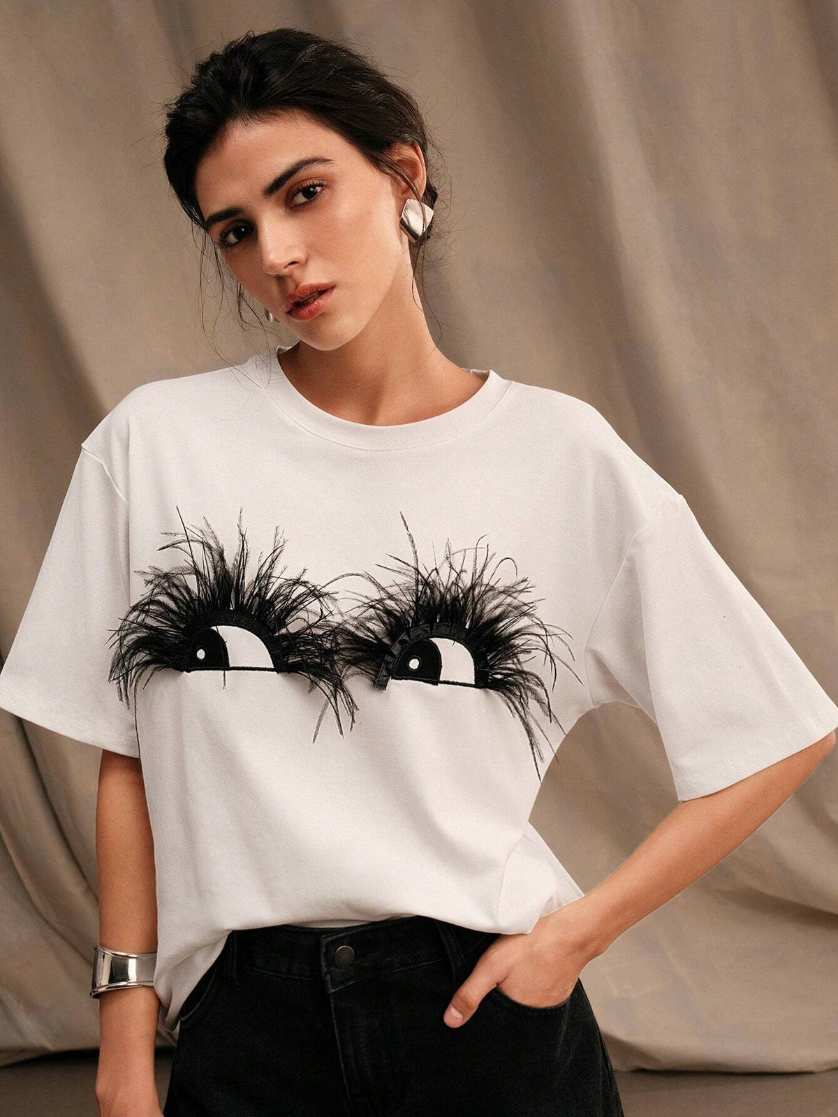 Feather Eye Design Women's White Cotton T-Shirt