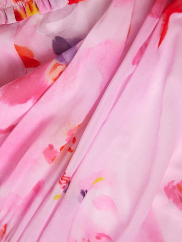Anewsta Floral Printed Pleated A-Line Midi Skirt For Casual/Vacation