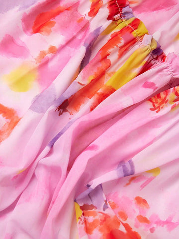 Anewsta Floral Printed Pleated A-Line Midi Skirt For Casual/Vacation