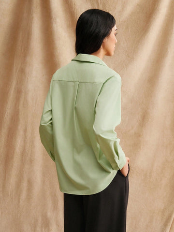 Anewsta Green Beaded Embroidery 3D Flower Women's City Shirt