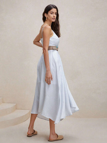 Anewsta Irregular Hem Striped Dress