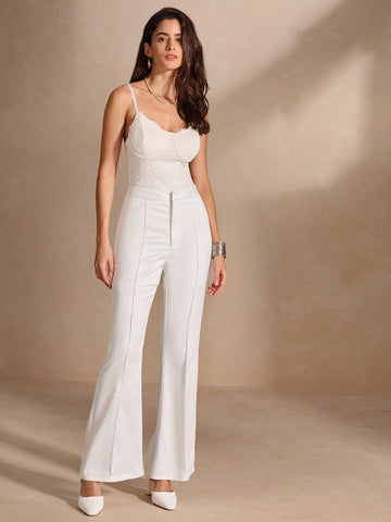 Anewsta Lace-Trimmed Milk Silk French Panties Bodysuit With Snap Crotch And Thin Shoulder Straps, Elegant Women's Lingerie