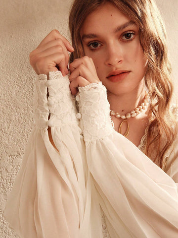 Anewsta Ladies' Elegant White Lace Vacation Dress