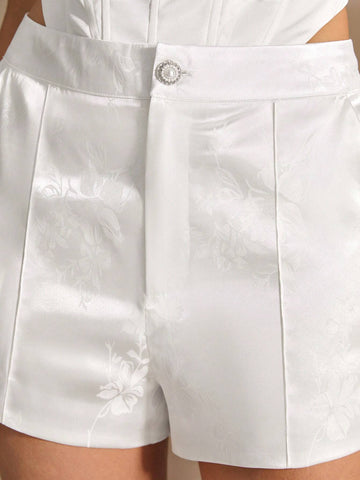 Anewsta Ladies' Jacquard Pocket Rhinestone Button Shorts