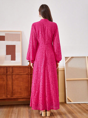 Ladies' Long Sleeve Lace Rose Pink Dress