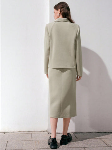 Anewsta Ladies' Solid Color Top And Skirt Suit