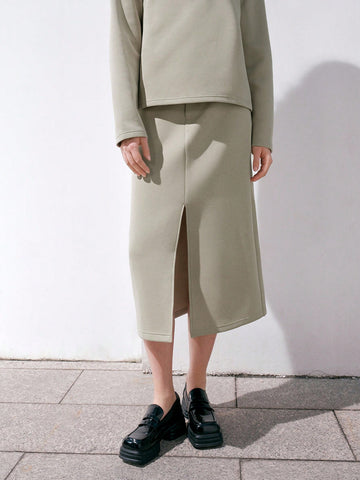 Anewsta Ladies' Solid Color Top And Skirt Suit