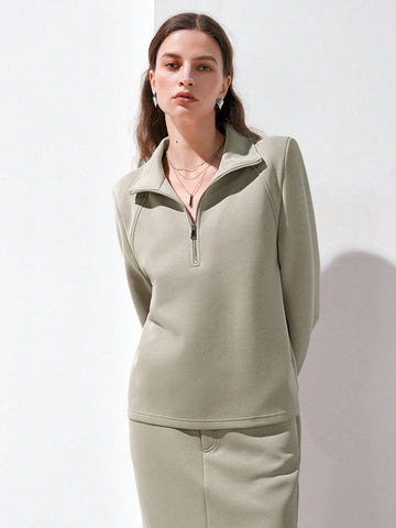 Anewsta Ladies' Solid Color Top And Skirt Suit