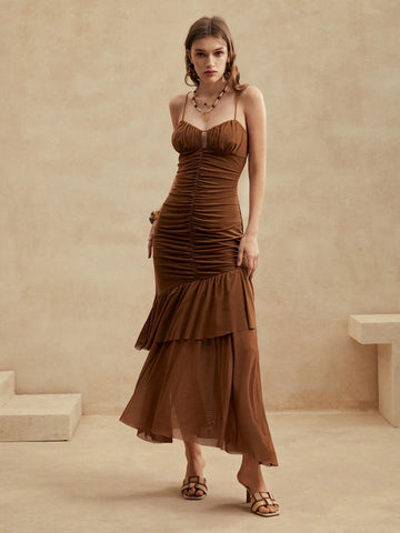 Anewsta Mesh Ruched Cami Dress