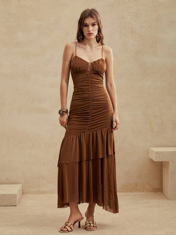 Anewsta Mesh Ruched Cami Dress