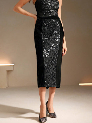 Anewsta Mid-Length Fashion 3D Floral Skirt, Suitable For Autumn For Holiday Party Clothes Maxi Velvet Women Outfit