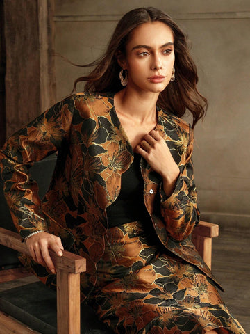 Anewsta Premium Embroidered Printed Jacket And Fish Tail Skirt 2-Piece Suit Set For Women