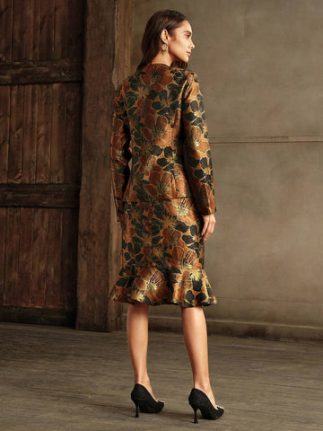 Anewsta Premium Embroidered Printed Jacket And Fish Tail Skirt 2-Piece Suit Set For Women