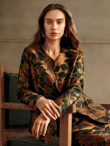 Anewsta Premium Embroidered Printed Jacket And Fish Tail Skirt 2-Piece Suit Set For Women