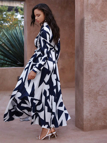 Anewsta Random Printed Button Front Long Dress