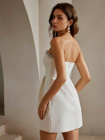 Anewsta Rhinestone Decor Cropped Tube Dress